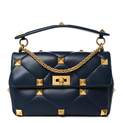 Valentino Garavani Nappa Large Roman Stud Shoulder Bag Marine 1 of 9