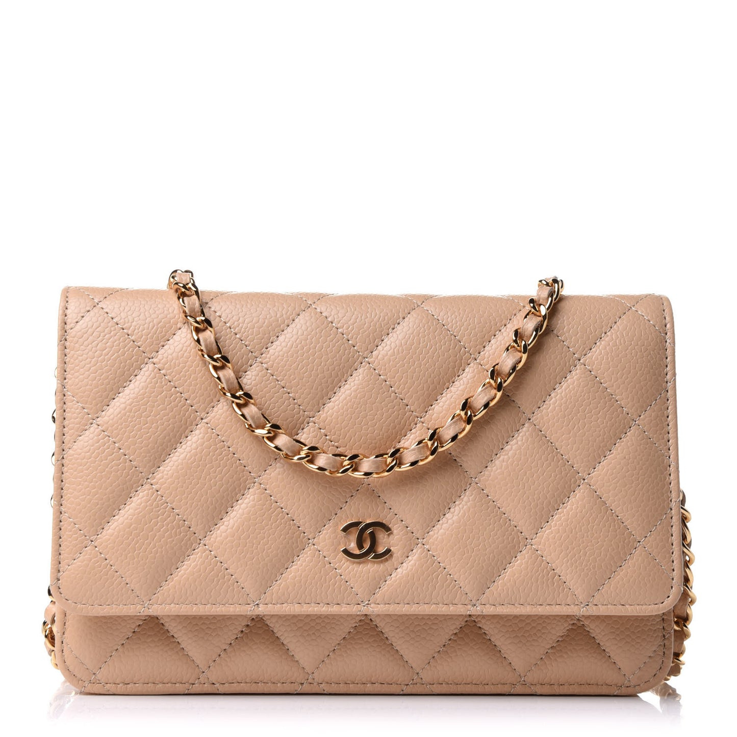 Caviar Quilted Wallet On Chain WOC Beige