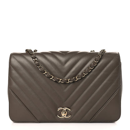 Chanel Calfskin Chevron Quilted Large Statement Flap Khaki 1 of 9