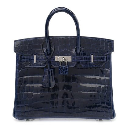Hermes Shiny Niloticus Crocodile Birkin 25 Bleu Saphir 1 of 20