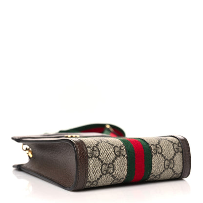 Gucci GG Supreme Monogram Textured Dollar Calfskin Web Mini Ophidia Top Slip Handle Crossbody Bag Beige Ebony New Acero 4 of 9