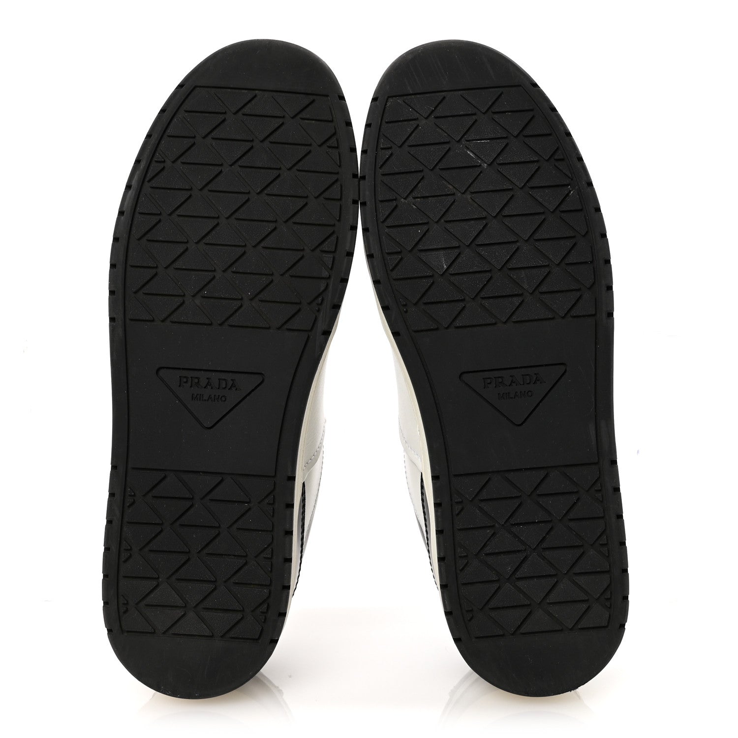 Prada Vitello Sport Spazzolato Rois Triangle Logo Womens Downtown Low Top 30mm Sneakers 37.5 White Black 6 of 10