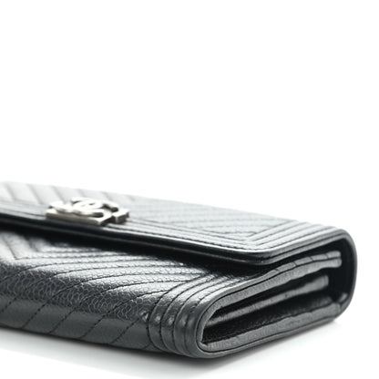 Chanel Caviar Chevron Quilted Medium Boy Flap Wallet Black 11 of 11
