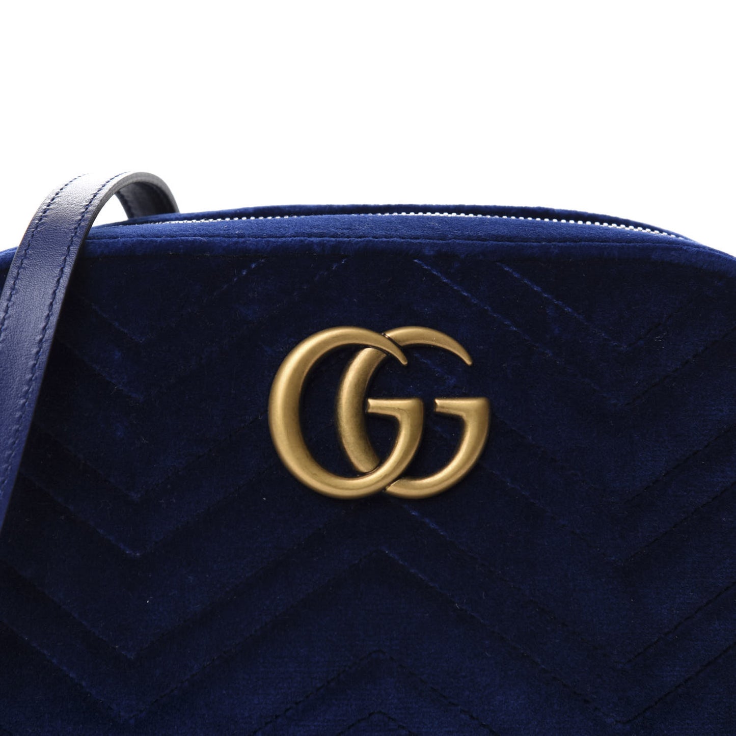 Velvet Matelasse Small GG Marmont Chain Shoulder Bag Cobalt