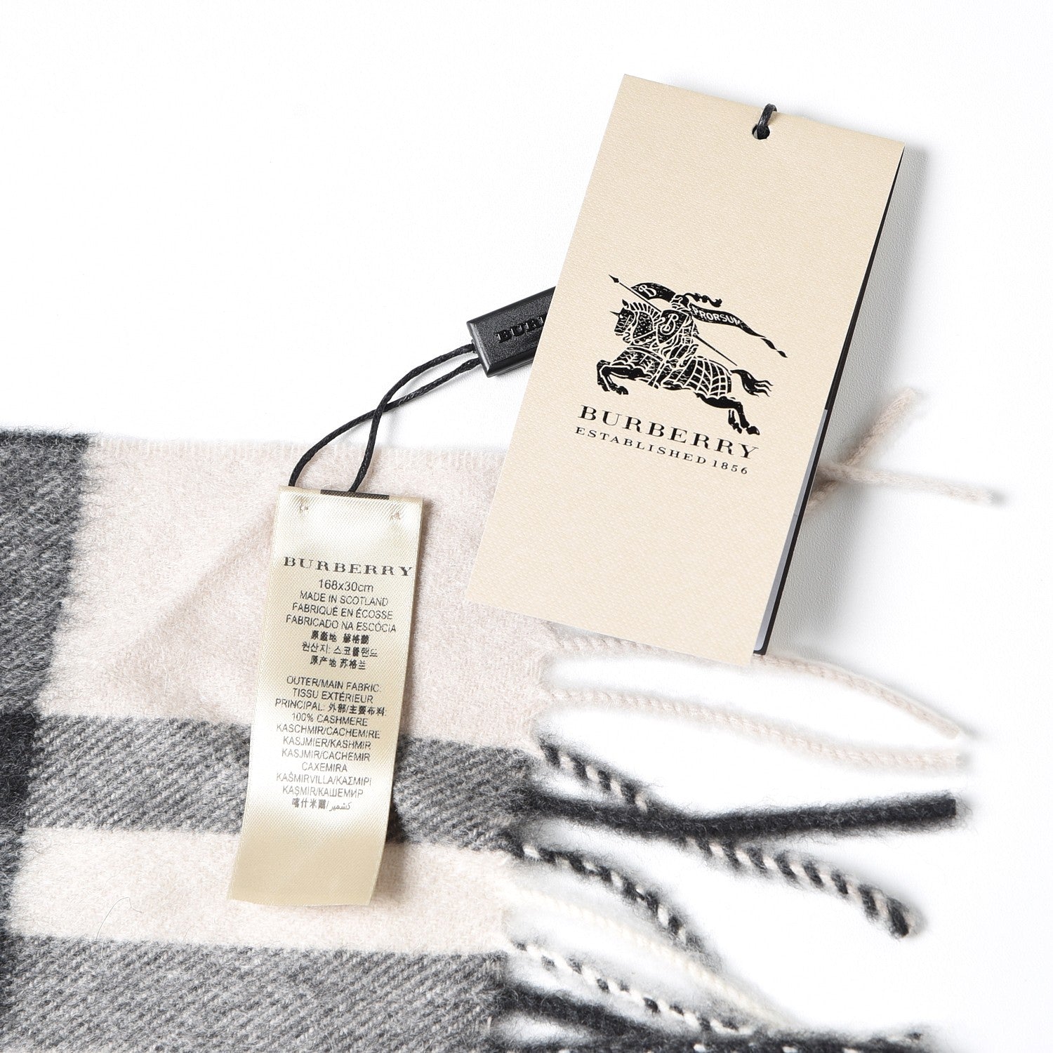 Burberry Cashmere Classic Check Fringe Scarf Stone 4 of 4