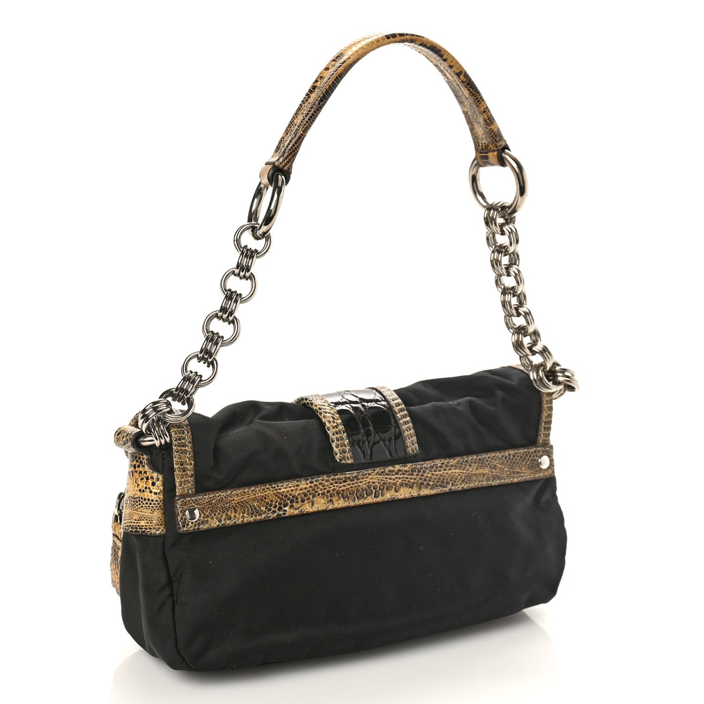 Tessuto Nylon Snakeskin Shoulder Bag Black