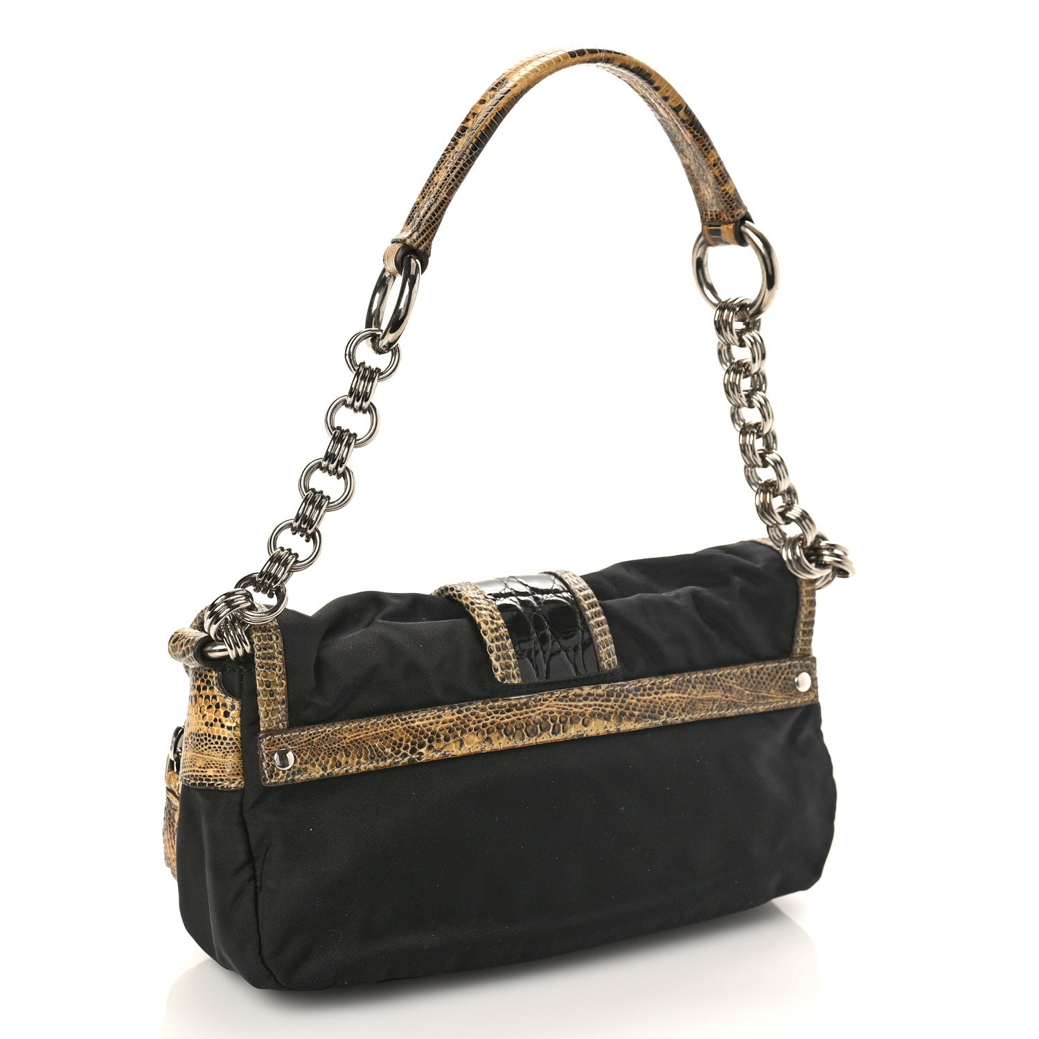 Prada Tessuto Nylon Snakeskin Shoulder Bag Black 3 of 8