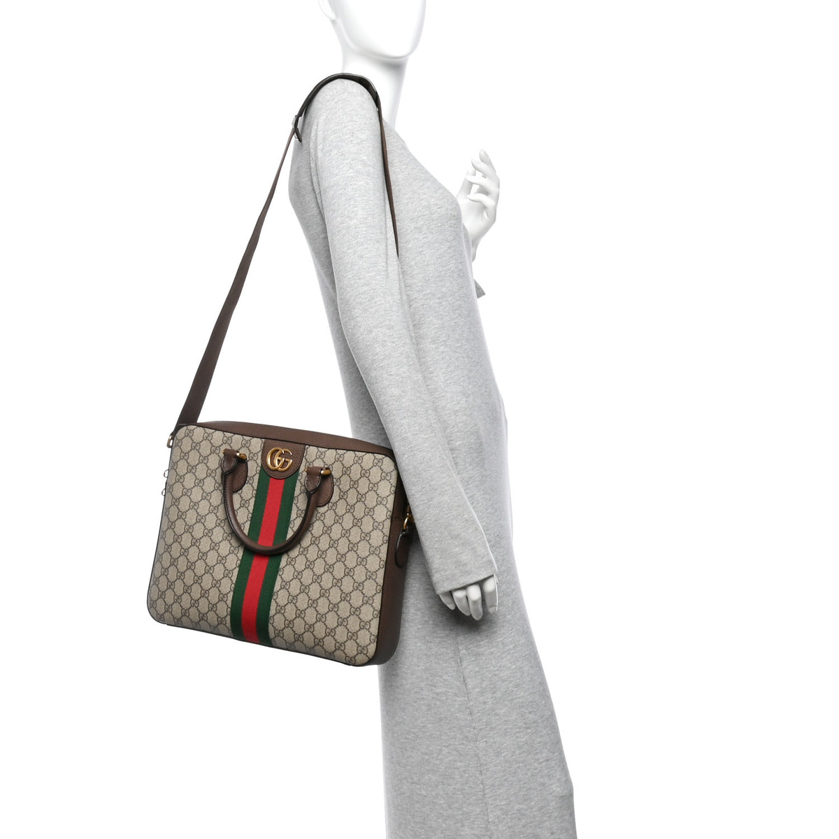 Gucci GG Supreme Monogram Textured Calfskin Web Medium Ophidia Briefcase Beige Ebony New Acero 2 of 11
