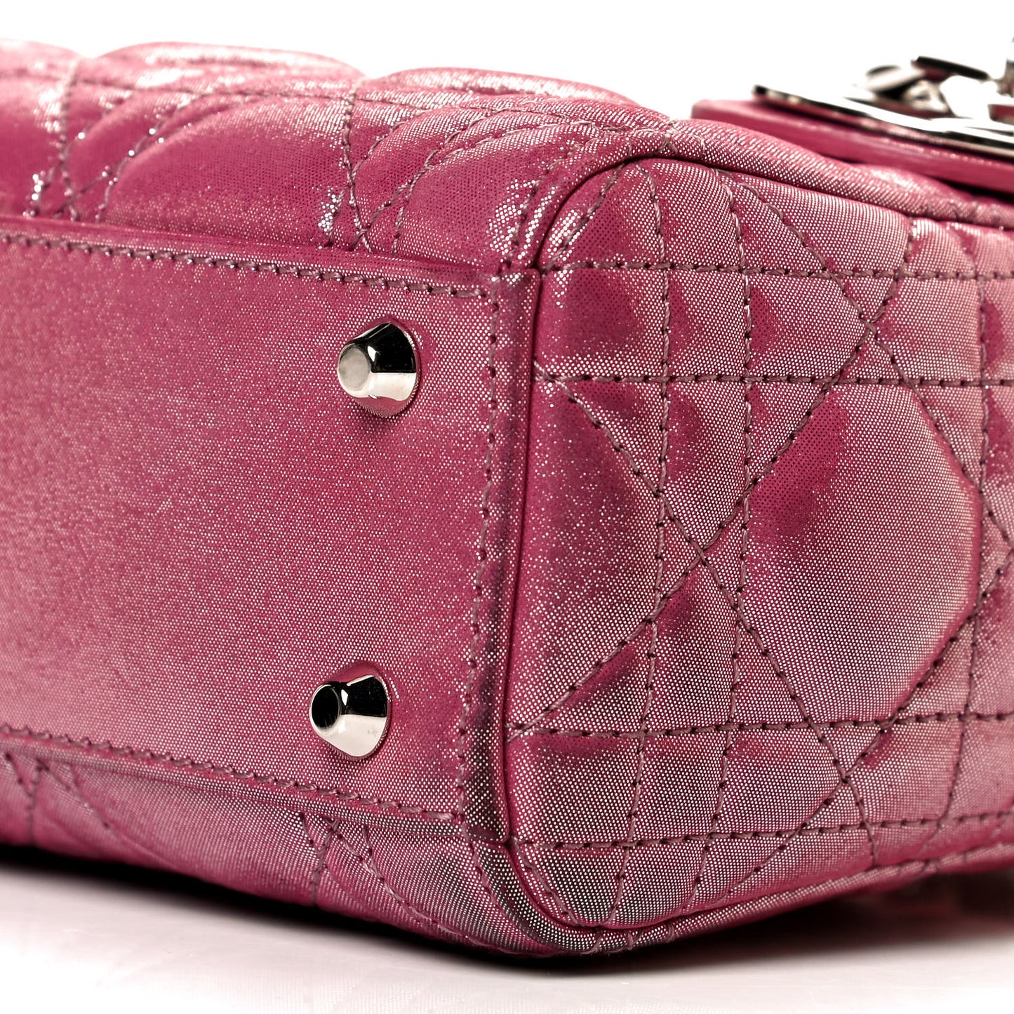 Metallic Lambskin Cannage Mini Lady Dior Rose Cherie