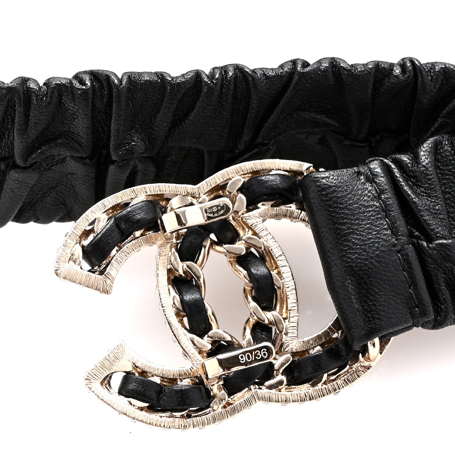 Chanel Lambskin Metal Strass Ruched Chain CC Belt 90 36 Black 4 of 5