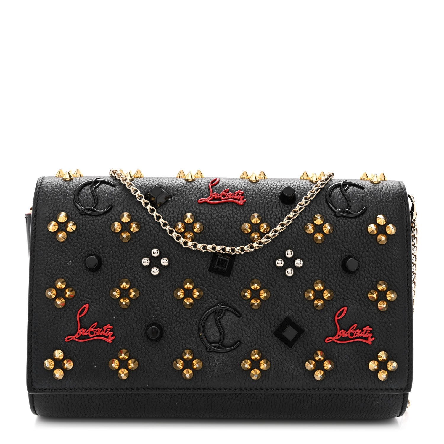 Christian Louboutin Grained Calfskin Spikes Loubinthesky Paloma Wallet On Chain Black Multimetal 1 of 11