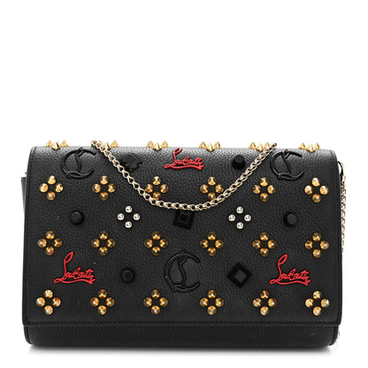 Christian Louboutin Grained Calfskin Spikes Loubinthesky Paloma Wallet On Chain Black Multimetal 1 of 11