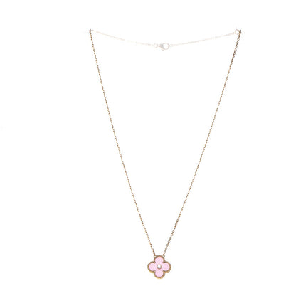 Van Cleef & Arpels 18K Rose Gold Diamond Pink Porcelain Vintage Alhambra Pendant Necklace 3 of 8
