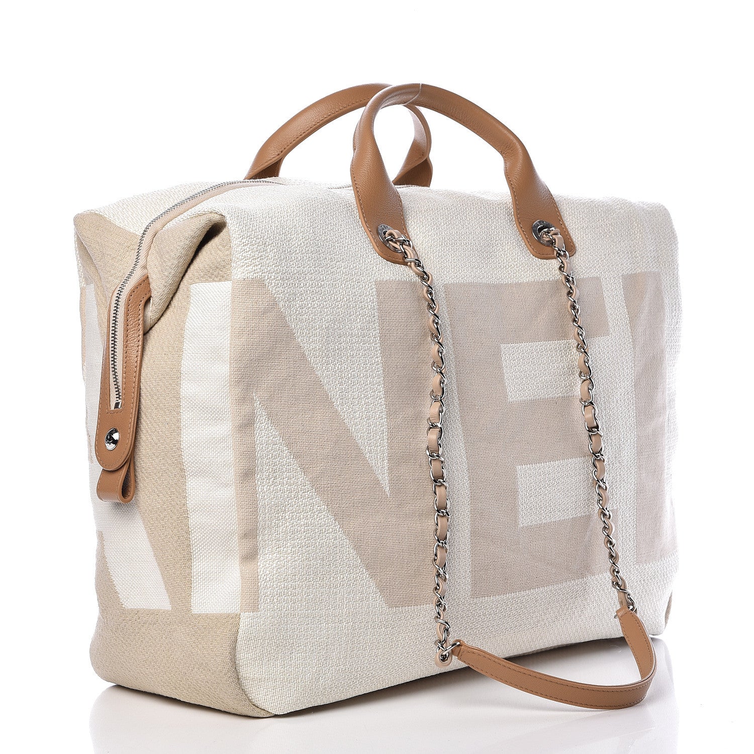 Chanel Canvas Maxi Bowling Bag White Beige 3 of 10