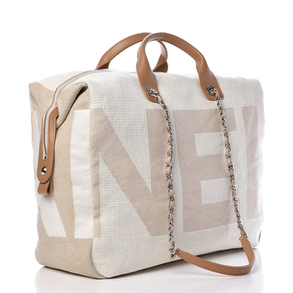 Chanel Canvas Maxi Bowling Bag White Beige 3 of 10