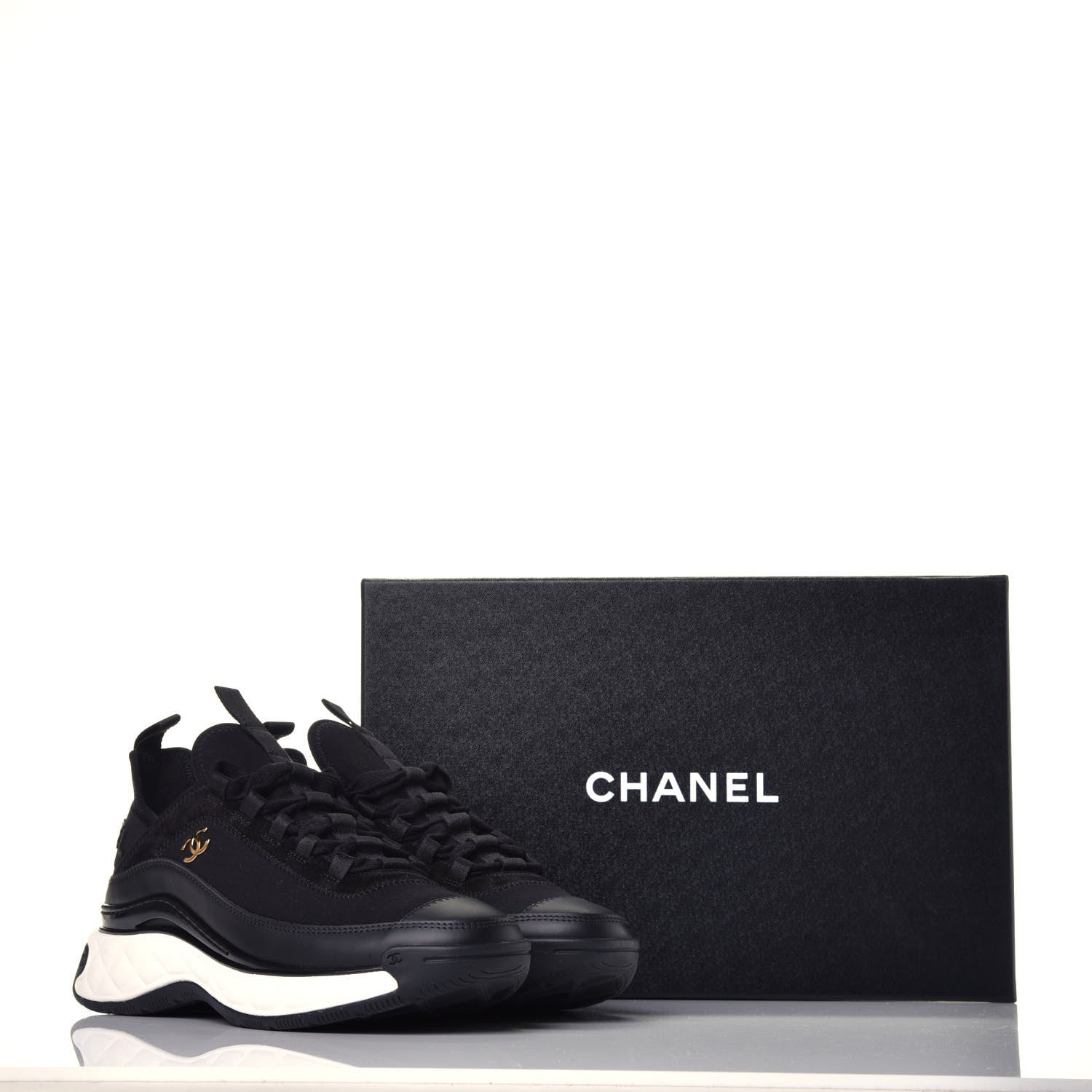 Chanel Velvet Calfskin Mixed Fibers CC Sneakers 38 Black 9 of 9