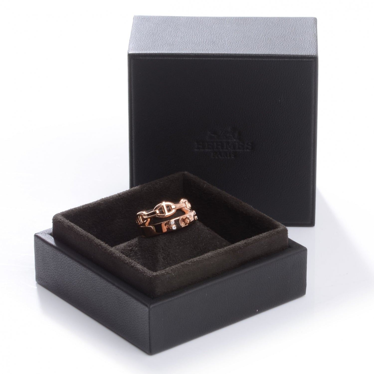 Hermes 18K Rose Gold Kelly Diamond Double Tour Chaine d'Ancre Ring 53 6.5 6 of 6
