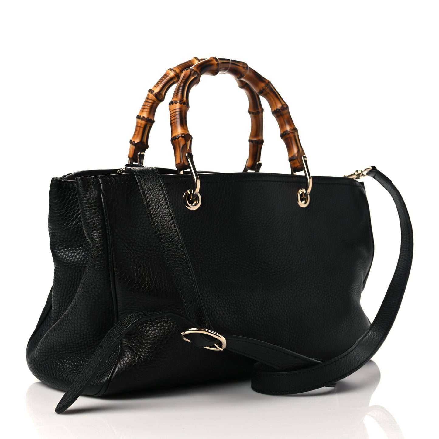 Pebbled Calfskin Medium Bamboo Shopper Tote Black
