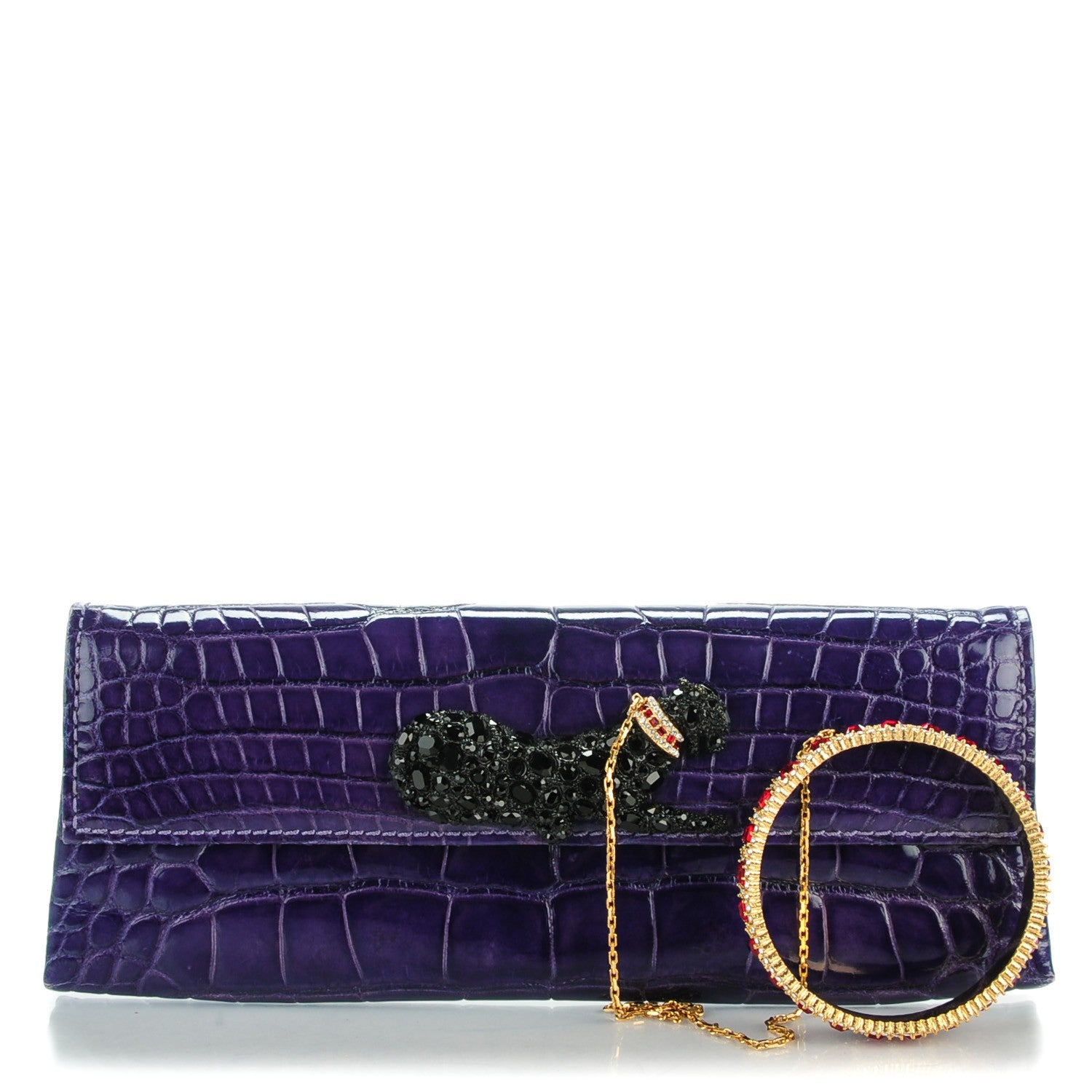Valentino Garavani Crocodile Crystal Black Panther Bangle Clutch Purple 1 of 7