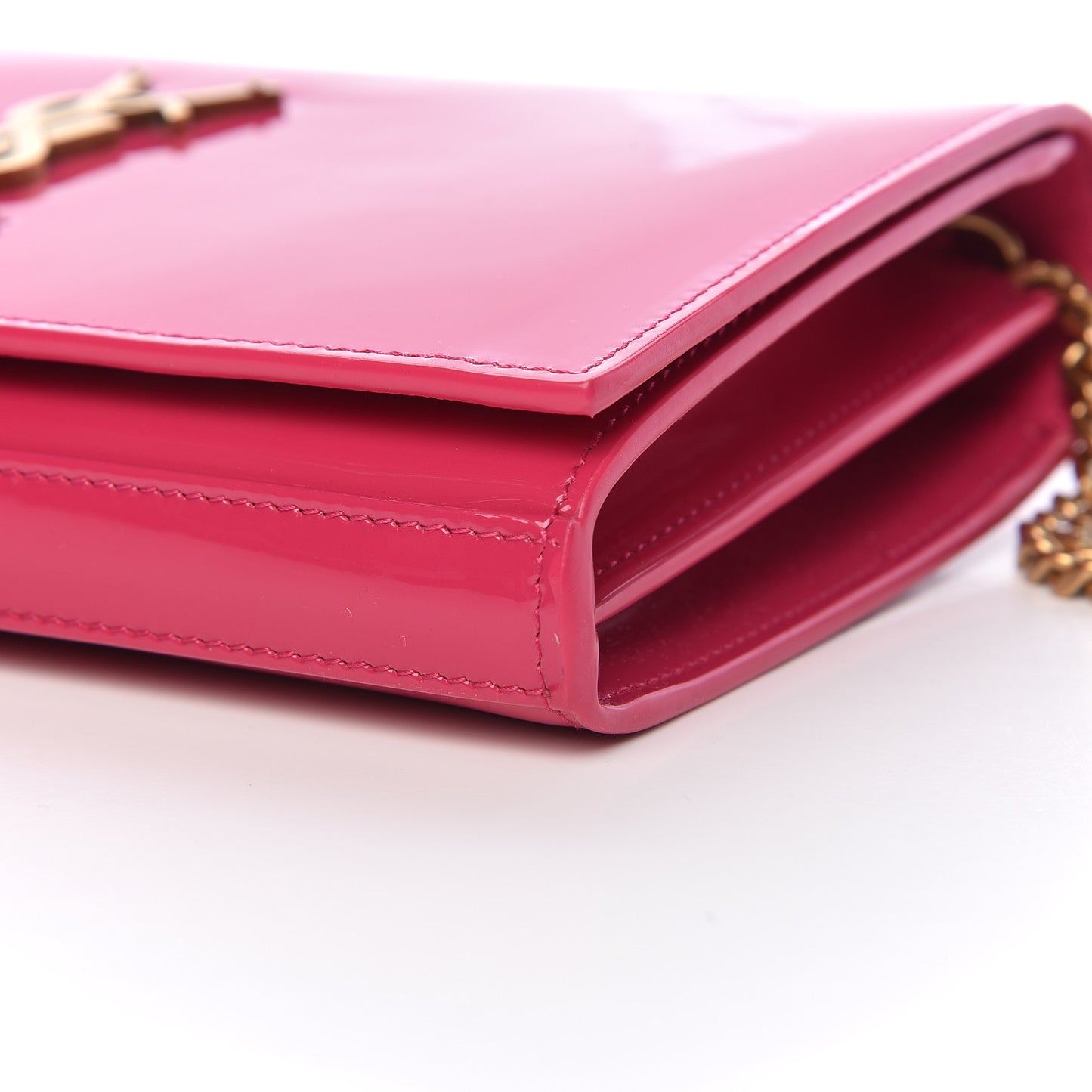 Patent Calfskin Monogram Kate Chain Wallet Fresh Fuxia
