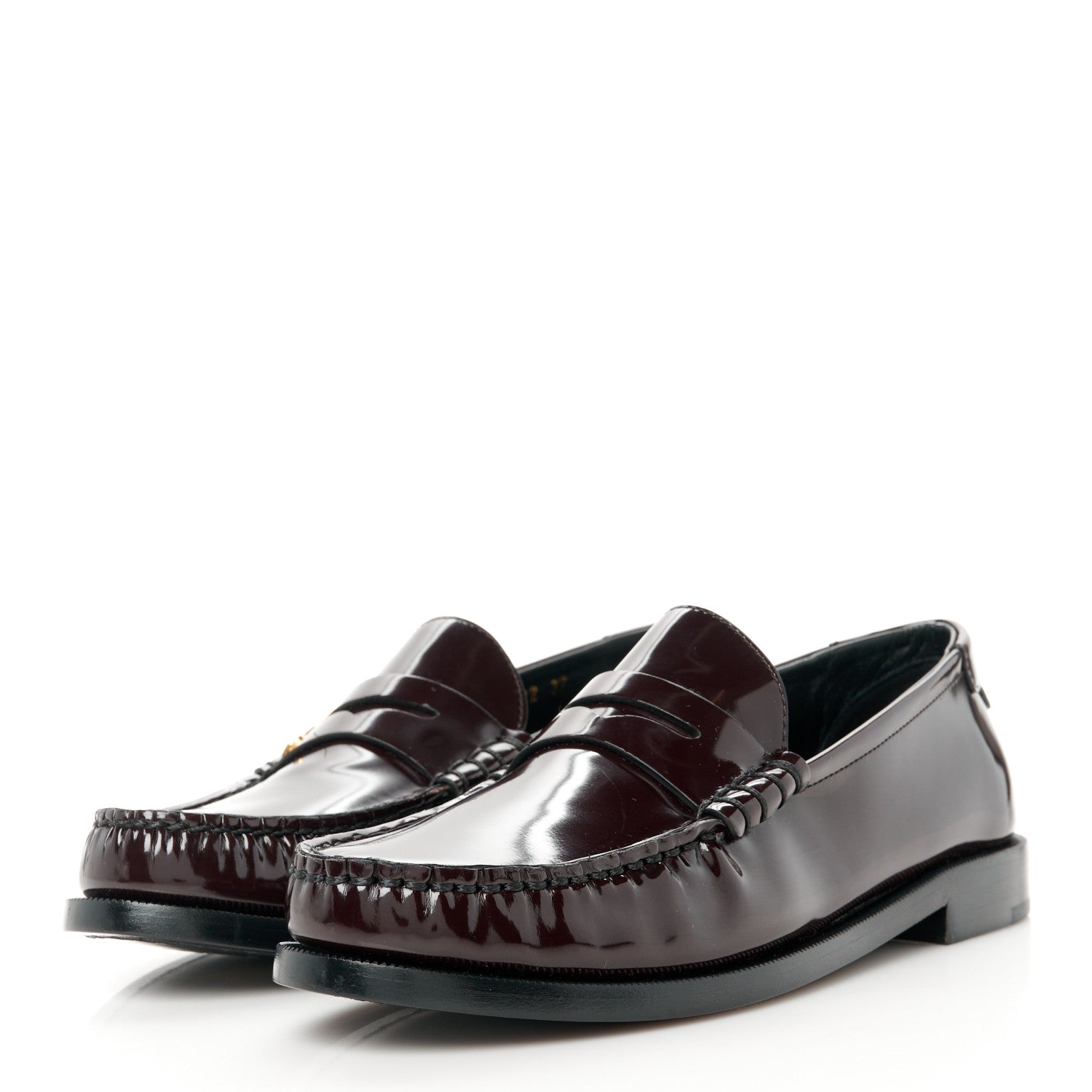 Saint Laurent Patent Calfskin Penny Loafers 37 Cordovan Red 3 of 9
