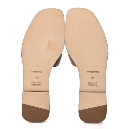 Hermes Box Calfskin Oran Sandals 39 Gold 5 of 9