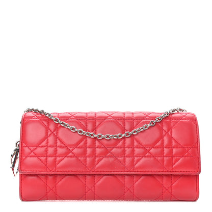 Christian Dior Lambskin Cannage Rendez-vous Chain Wallet Red 1 of 10