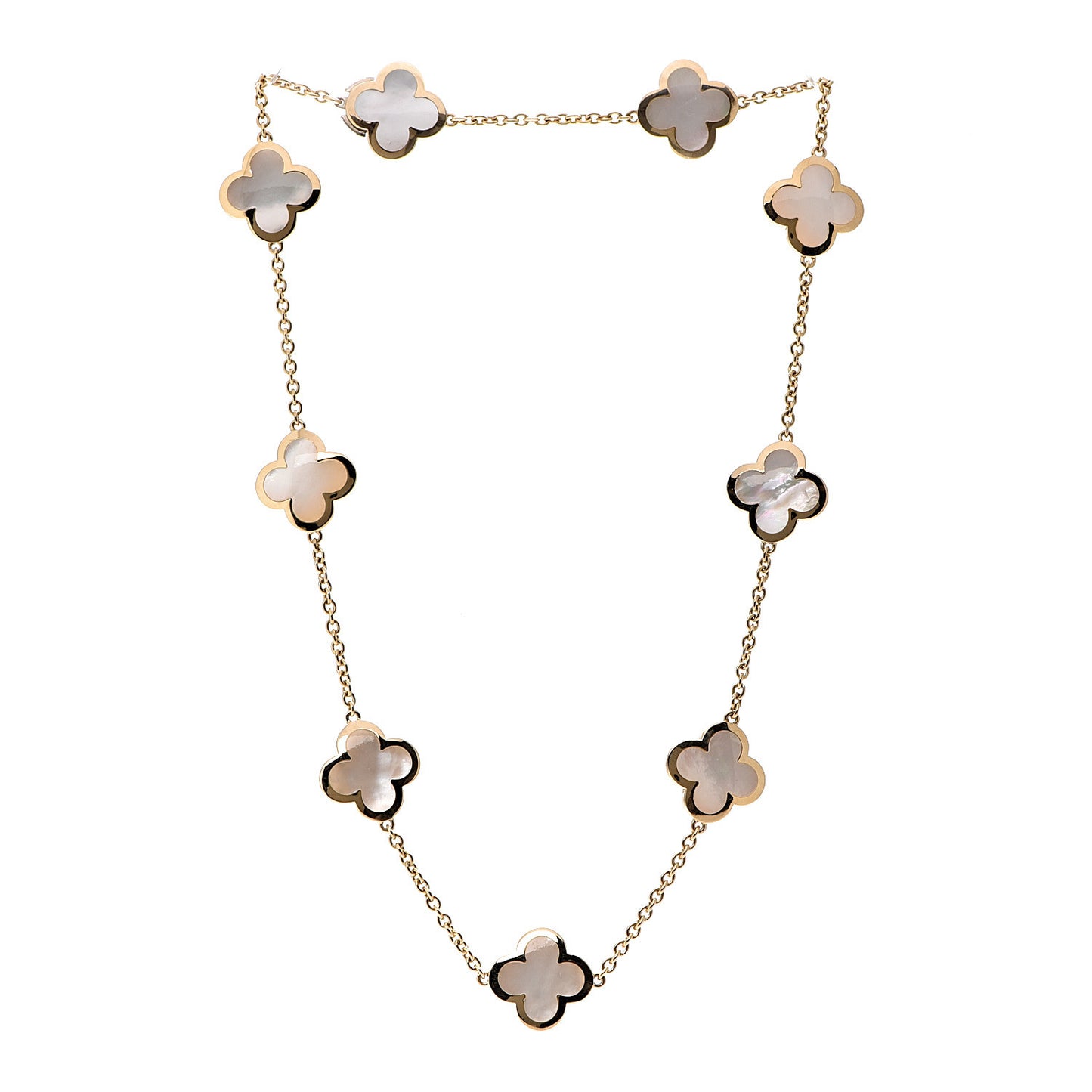 18K Yellow Gold Mother of Pearl 9 Motifs Pure Alhambra Pendant Necklace