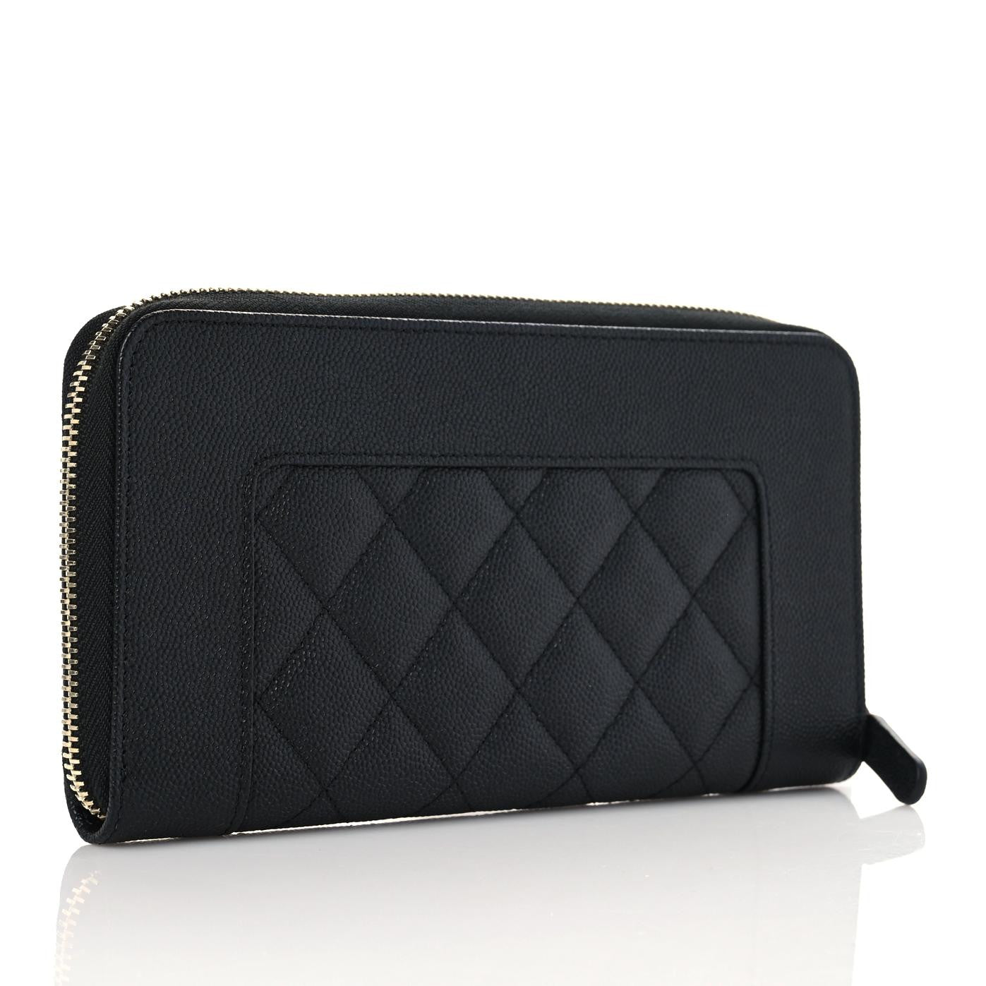Caviar Quilted Mademoiselle Zip Around Wallet Black