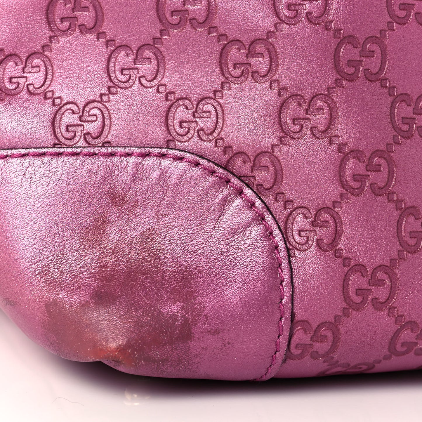 Metallic Soft Guccissima Large Heart Bit Charm Top Handle Tote Fresia Rose