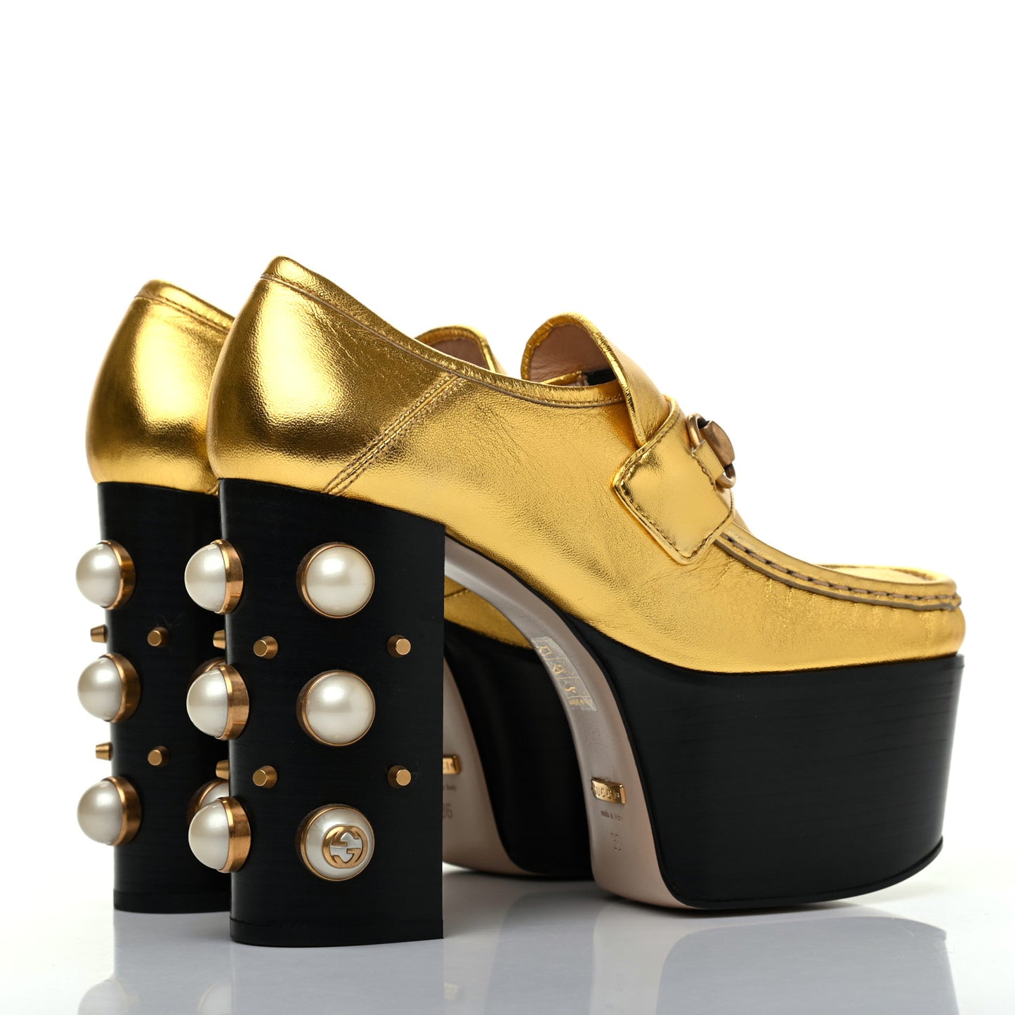 Malaga Kid Pearl Studded Vegas Platform Loafers 36 Gold