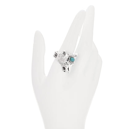 Gucci Sterling Silver Turquoise Anger Forest Wolf Head Ring 60 9 2 of 8