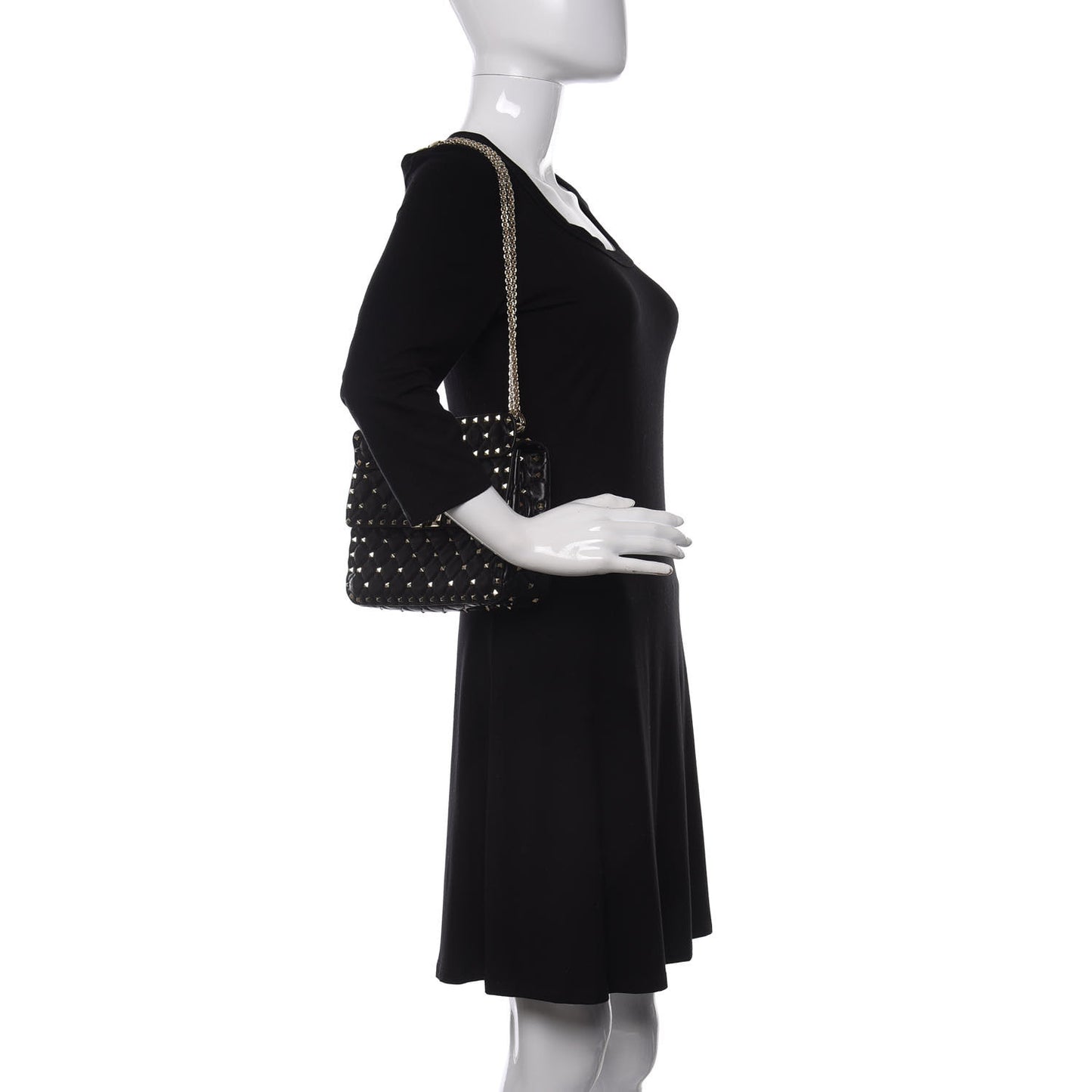 Lambskin Medium Rockstud Spike Shoulder Bag Black