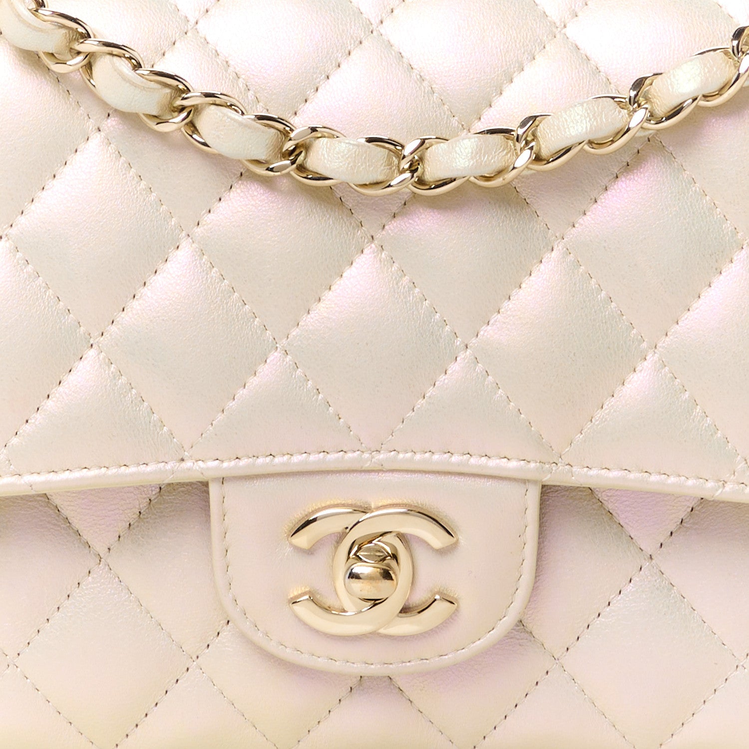 Chanel Iridescent Lambskin Quilted Medium Double Flap Ivory 9 of 11