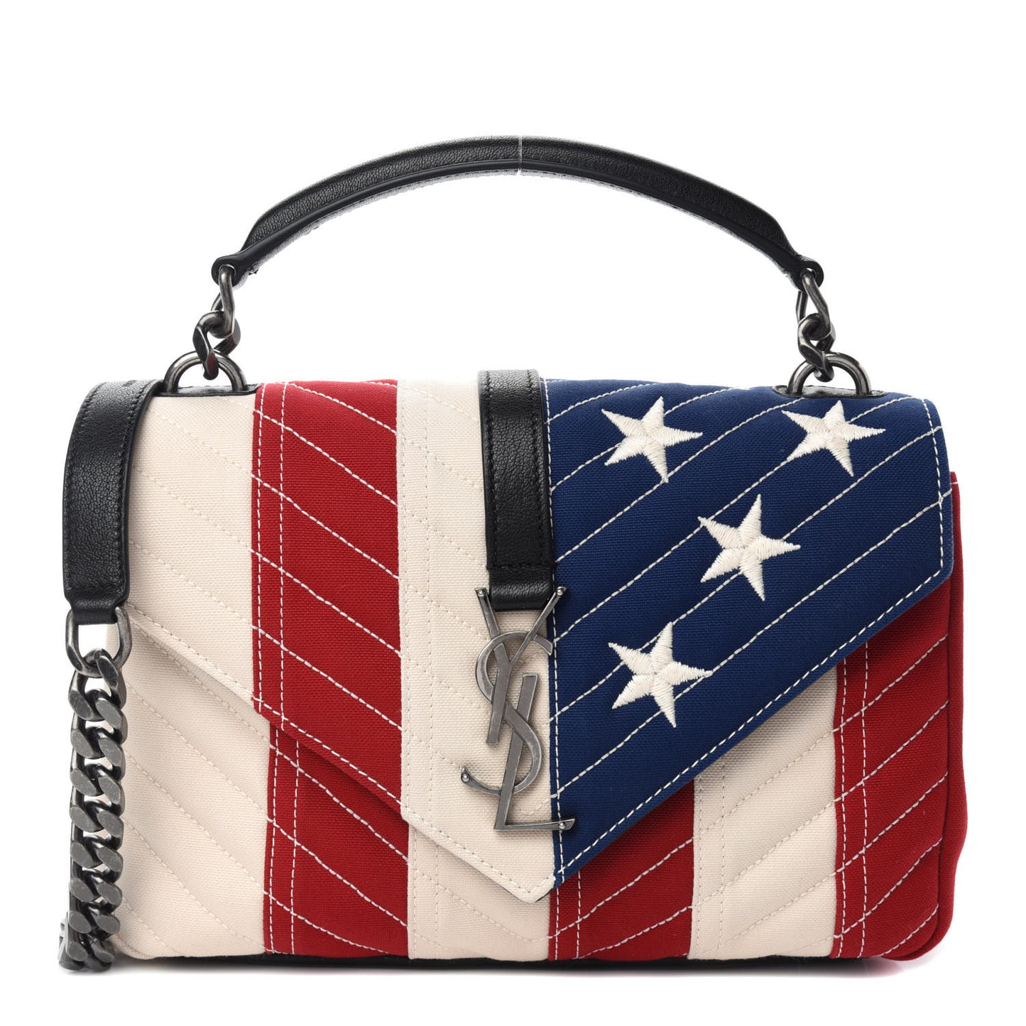 Canvas Matelasse Chevron American Flag Monogram Medium College Bag Red Blue