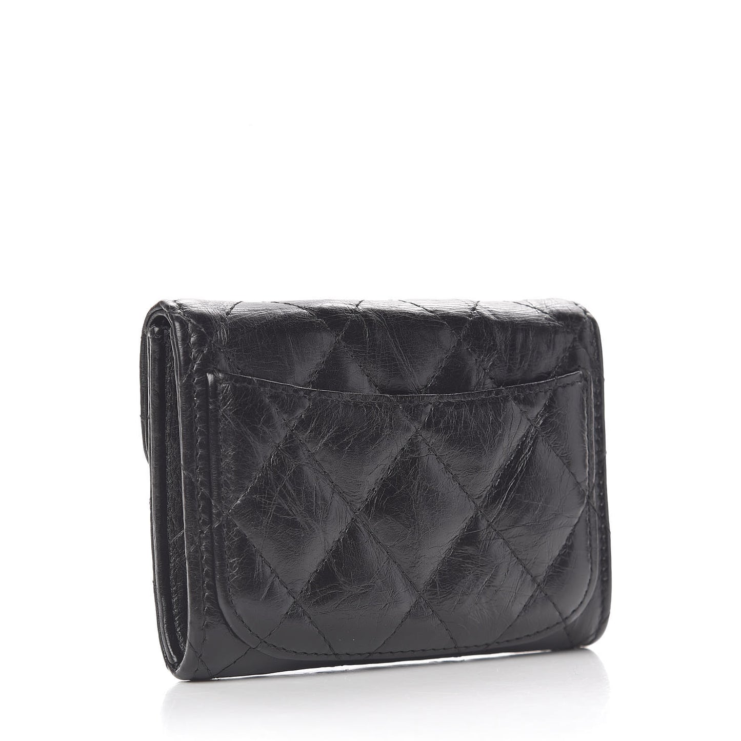 Aged Calfskin Quilted Reissue Flap Card Holder Black