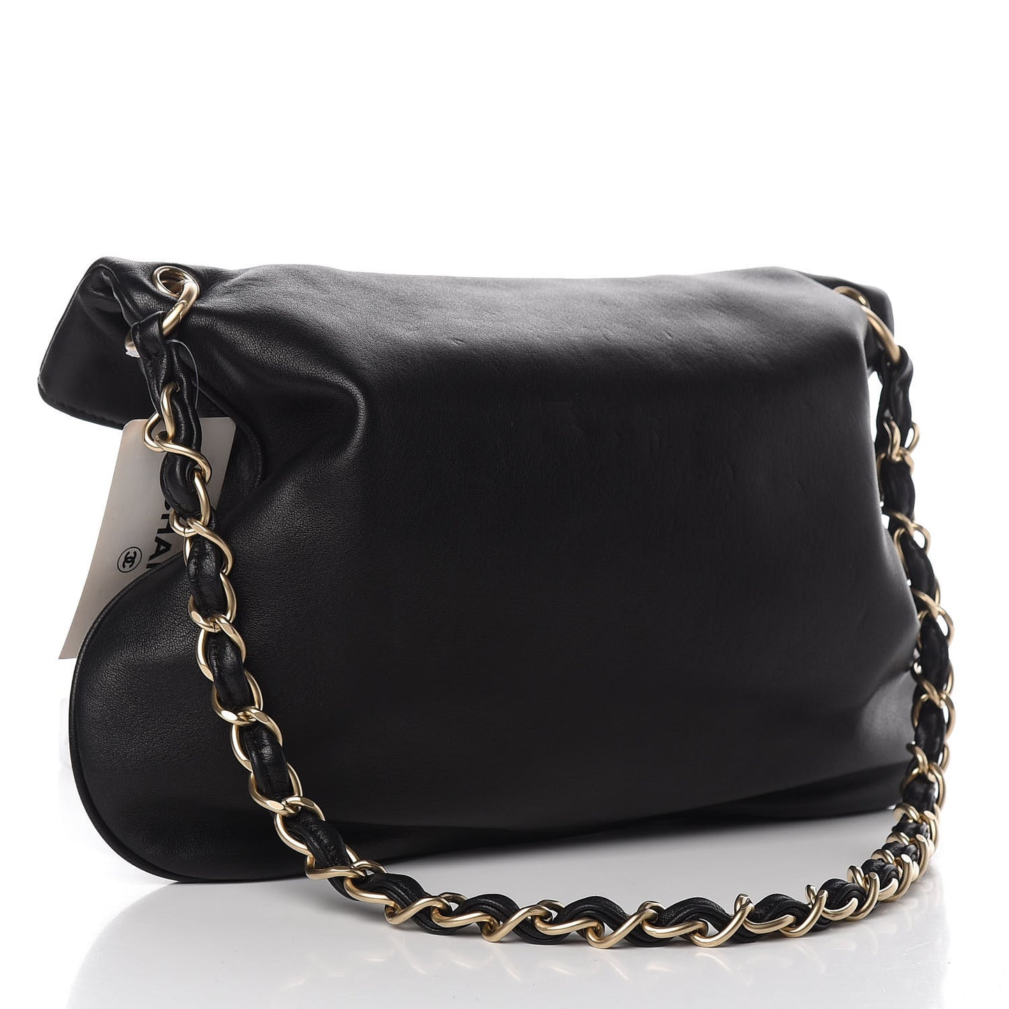 Lambskin Coco Ball Fold Over Bag Black