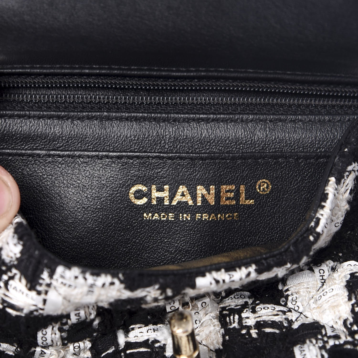 Chanel Tweed Quilted Mini Rectangular Flap Black Ecru White 6 of 10