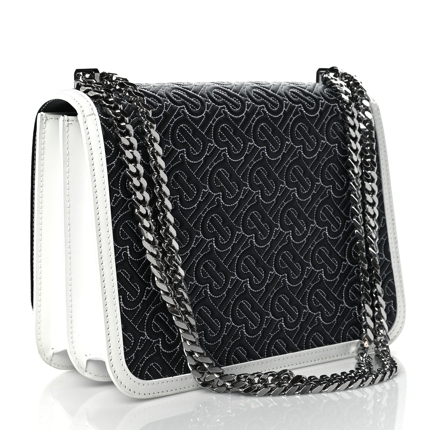Calfskin Monogram Embossed MediumTB Chain Bag Black White