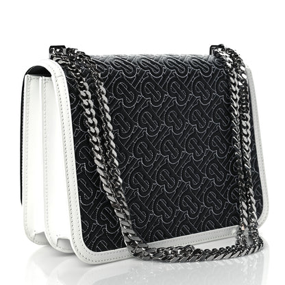 Burberry Calfskin Monogram Embossed MediumTB Chain Bag Black White 3 of 9