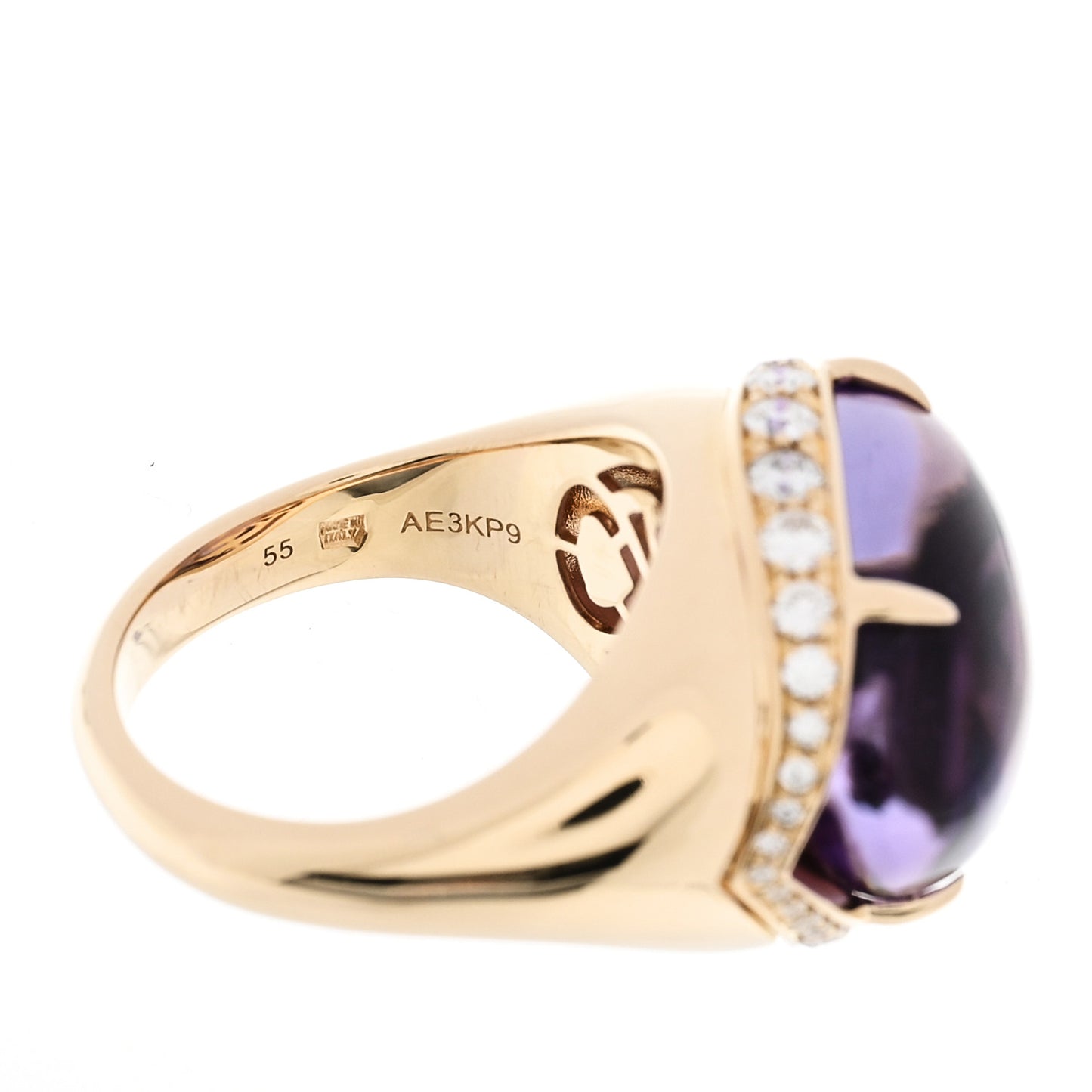 18K Yellow Gold Diamond Amethyst Sassi Ring 55 7.25
