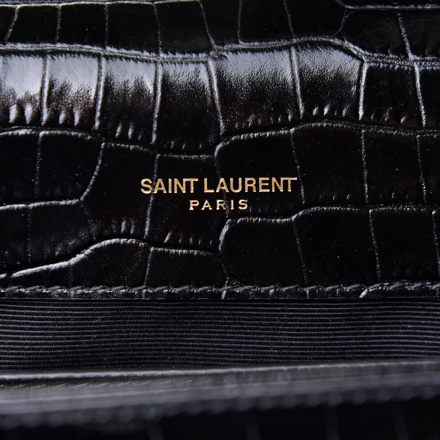 Saint Laurent Calfskin Crocodile Embossed Medium Classic Monogram Kate Tassel Satchel Black 6 of 10