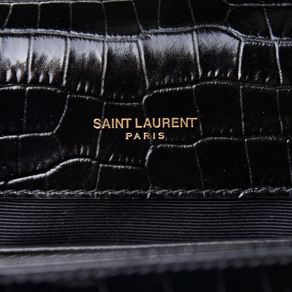 Saint Laurent Calfskin Crocodile Embossed Medium Classic Monogram Kate Tassel Satchel Black 6 of 10