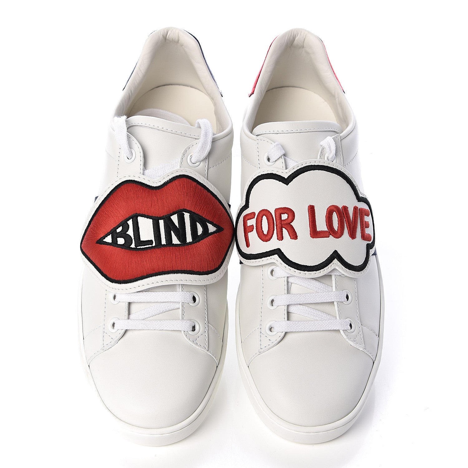 Gucci Calfskin Ayers Web Blind for Love Embroidered Womens Ace Sneakers 41 White 10 of 10