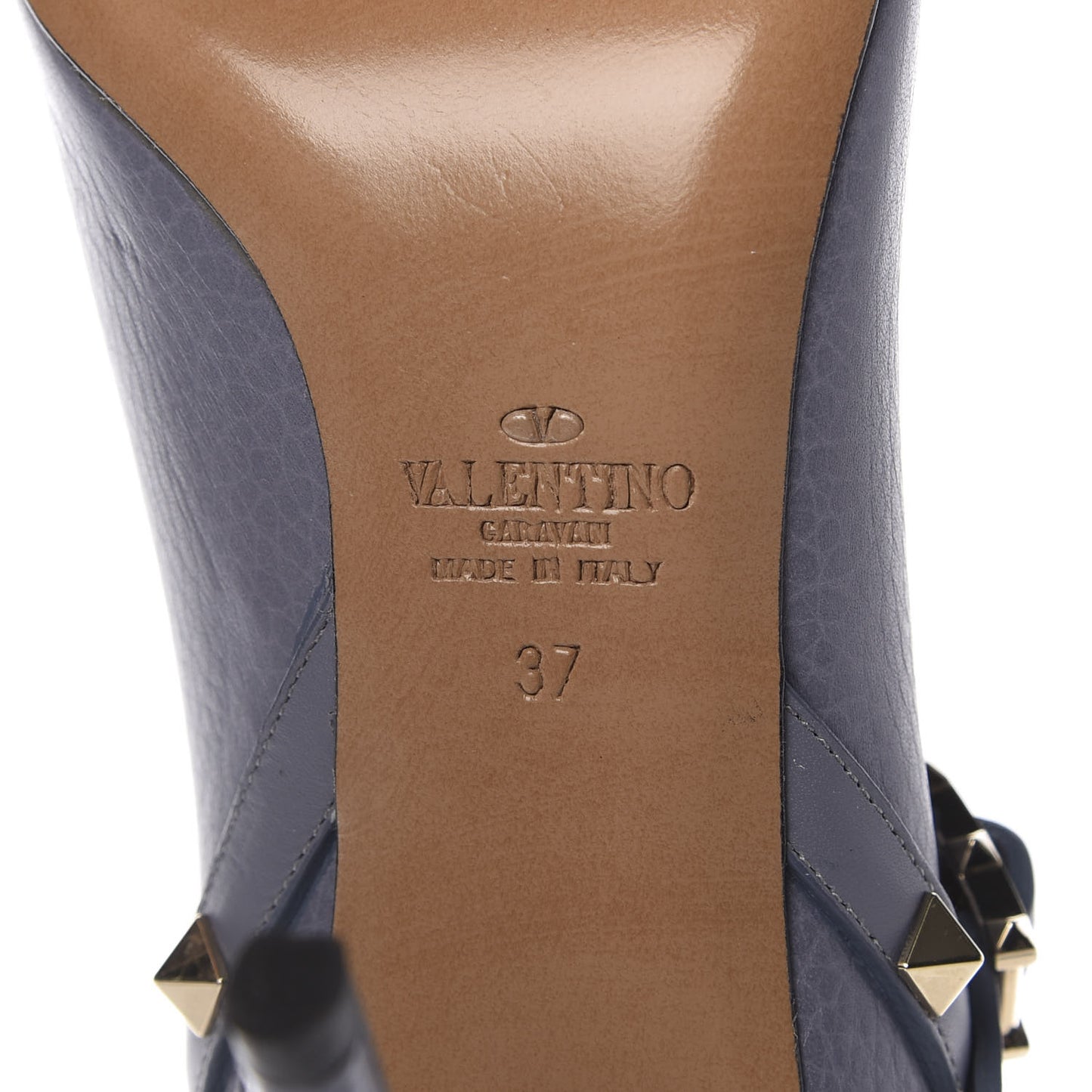 Pebbled Calfskin Rockstud Double Buckle 100mm Ankle Boots 37 Light Stone