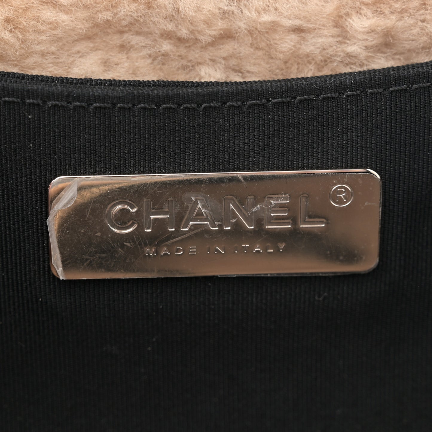 Shiny Crumpled Sheepskin Shearling Waist Bag Black Beige