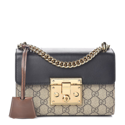 Gucci GG Supreme Monogram Calfskin Small Padlock Shoulder Bag Beige Black Cuir 1 of 11