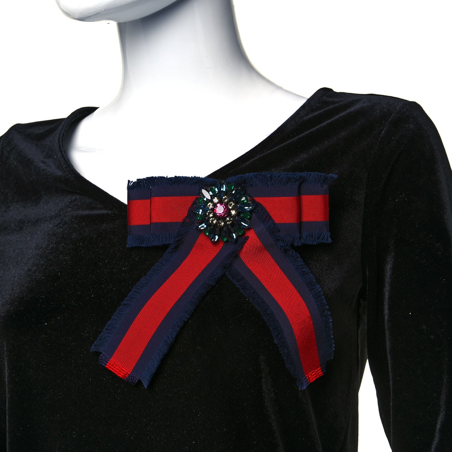 Gucci Grosgrain Web Crystal Bow Brooch Blue Red 2 of 6
