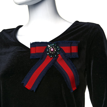 Gucci Grosgrain Web Crystal Bow Brooch Blue Red 2 of 6