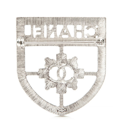 Chanel Swarovski Baguette Crystal CC Shield Brooch Silver 3 of 4